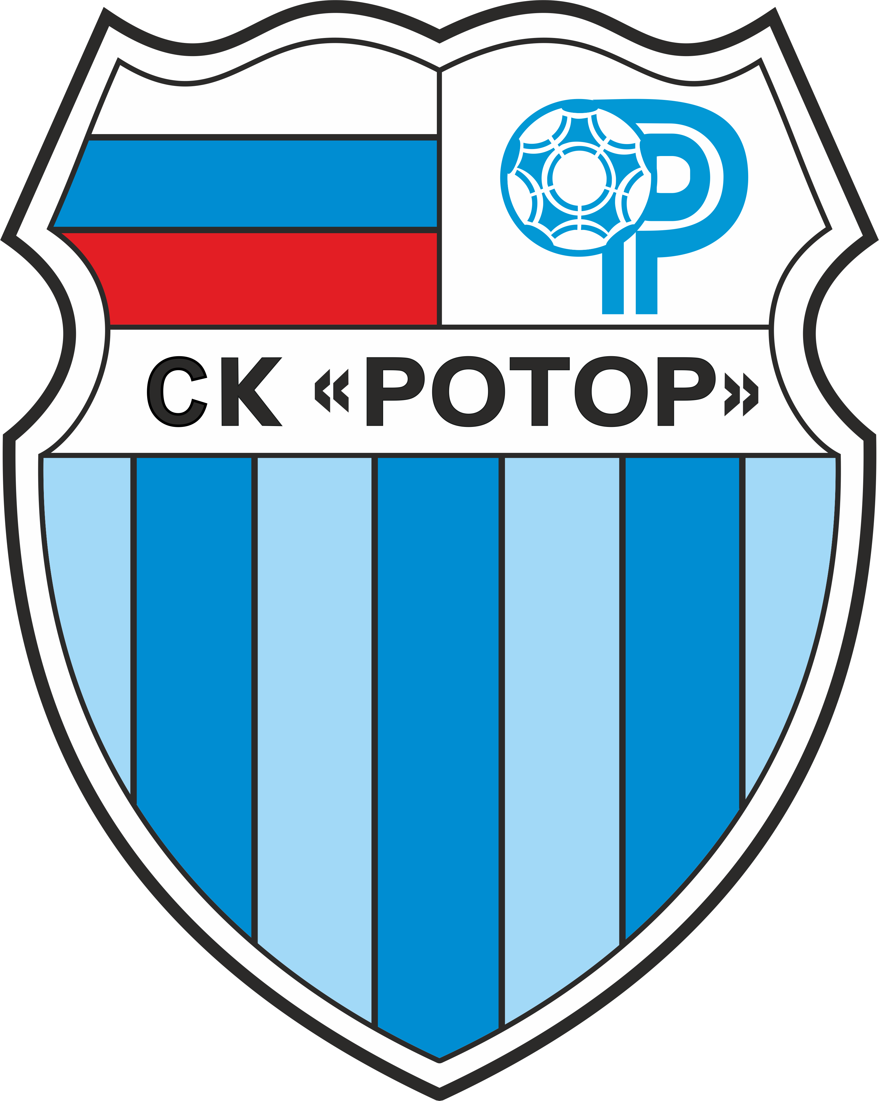 Logo of Potop Sports Club featuring a shield with blue and red stripes, a soccer ball emblem, and the name 'POTOP'.